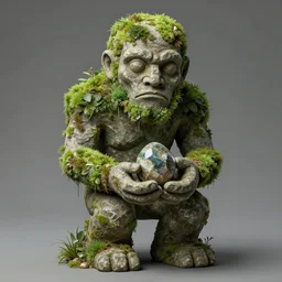 ancient stone golem covered in plants holding a precious stone, art by anton fadeev