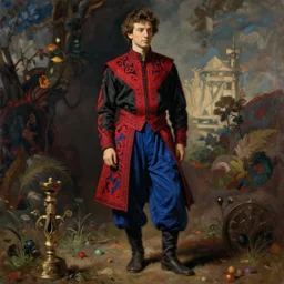 black red deep blue cloth fabric jodhpurs greg manchess painting by sargent and leyendecker, studio ghibli, fantasy, medium shot, asymmetrical, intricate, elegant, matte painting, illustration, hearthstone, by rhads by greg rutkowski, by greg tocchini, by james gilleard, by joe fenton