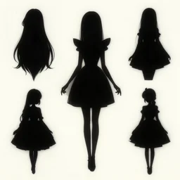 character shape design exploration silhouettes of a delicate nubile waifish princess, minimalist mixed media layout from masaaki yuasa ( 1 9 9 7 )