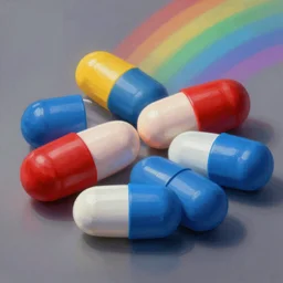 ultra realist and ultra intricate detailed soft painting render of The Matrix red or blue pills, focus, rainbow lighting, award winning, trending in cgsociety artstation deviant art, octane render