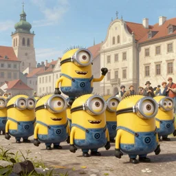 minions marching into poland in the style of John Gast, American Progress, 1872