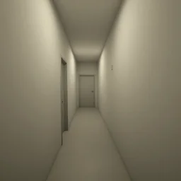 in - game screenshot of a first person shooter on unreal engine 5, narrow modern hallways of a secret government facility, white dry wall, photorealistic, liminal, brutalism, minimalism, soft vintage glow