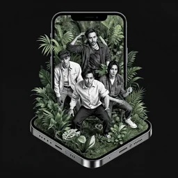 portrait an isometric iphone with lush foliage overgrowth, ( ( karolis strautniekas ) ), christopher balaskas, victo ngai, detailed, dynamic pose, halftone shaded, dark tint, high contrast, editorial illustration