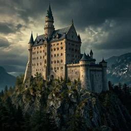 massive castle on a mountain cliff, sourrounded by northern forrest, dramatic lighting, cinematic, establishing shot, extremly high detail, foto realistic, pirates of the carribean, cinematic lighting, post processed, concept art, artstation, matte painting, style by eddie mendoza, raphael lacoste, alex ross