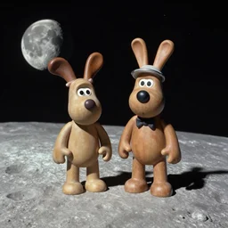 Wallace and Gromit on the surface of the moon