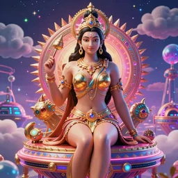 maximalist 3 d render of hindu god in final fantasy asriel dreemurr protogen, warframe armor, regal, attractive, ornate, sultry, scifi platform against a psychedelic surreal background in the style of 1 9 9 0's cg graphics against the cloudy night sky, lsd dream emulator psx, 3 d rendered y 2 k aesthetic by ichiro tanida, 3 do magazine, wide shot
