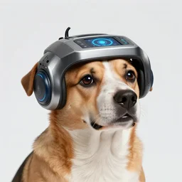 dog with a tech divice on head, Artstation