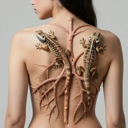 high quality photo of a woman with lizards inside her veins