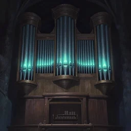 pipe organ, eerie glowing lights, epic fantasy, digital art, subtle colors, concept art, detailed illustration, hd, 4 k, digital art, greg rutkowski, dan mumford, studio ghibli trending on artstation
