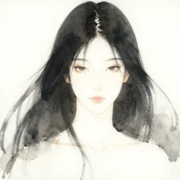 kirchner, impressionist watercolor strokes, high - angle dramatic portrait of the nature goddess on a white background by bruce pennington and yoshitaka amano, minimalist japanese watercolor