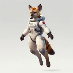 full body digital artwork of anthromorphic female hyena, fursona, furry, furaffinity, deviantart, wearing space outfit, floating in space