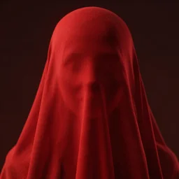 woman with cloth covering her whole face, highly detailed, modern, digital art, red color, unreal engine, photorealism, cinematic lighting, 8k photorealistic, dramatic, trending on artstation, by Greg Rutkowski