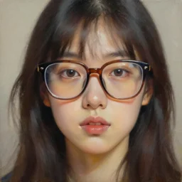 oil painting portrait of a beautiful woman wearing large, big, nerdy glasses, 4k