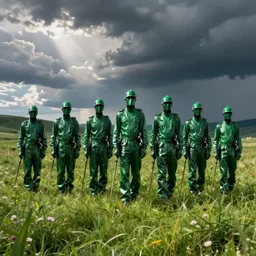 the emerald green reapers stand in the meadow, preparing to take souls