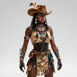 bounty hunter cyberpunk cowboy in tribal regalia, dystopian future an idea seep's into infinity highly detailed in volumetric latent space, golden turquoise, cinematic light, sharp focus, divine realm of gods, octane render,