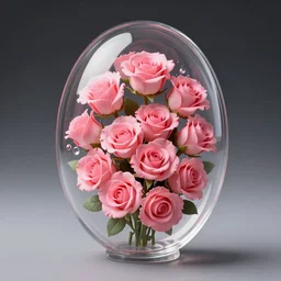 transparent 3 d glass oval filled with pink roses realistic 8 k