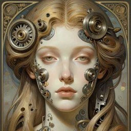 symmetry!! alice, machine parts embedded into face, intricate, elegant, highly detailed, digital painting, artstation, concept art, smooth, sharp focus, illustration, art by artgerm and greg rutkowski and alphonse mucha, 8 k