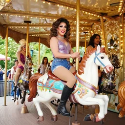 professional photol drag queens riding carousel
