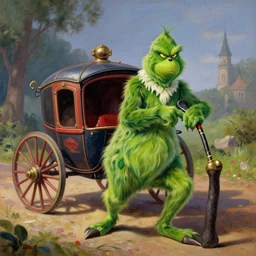 a painting of the grinch dressed as a highwayman robbing a stagecoach