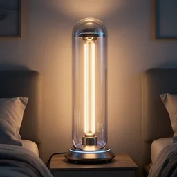 stylish futuristic solarpunk outer space tall lamp bedside photo illumination hd