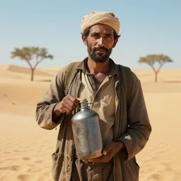 a portrait of a man who sells me canteens warning me of the desert, artstation, cgsociety
