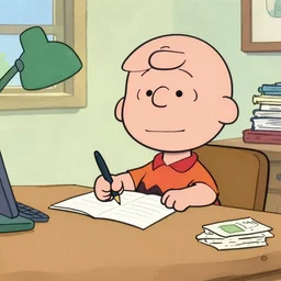 charlie brown writing a novel by their desk 4 k