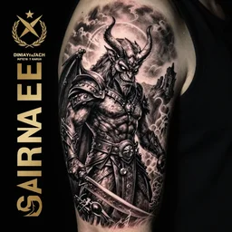detailed greyscale tattoo of diablo by Dmitriy Tkach