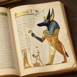 detailed painting of the Egyptian book of the dead, Anubis, trending on artstation cgsociety, 8k, highly detailed.