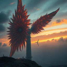 a futuristic wind turbine with the blades covered in feathers, sci - fi, high detail, dramatic lighting, concept art by greg rutkowski and syd mead