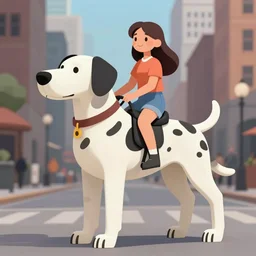 girl riding a giant dalmatian in the city, trending on artstation