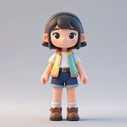 Full body 3D rendering of a cute cartoon female character, she has short hair and wear boyish outfit, video game art, trending on artstation