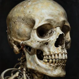 ultra intricate detailed HR Giger painting of a human skull