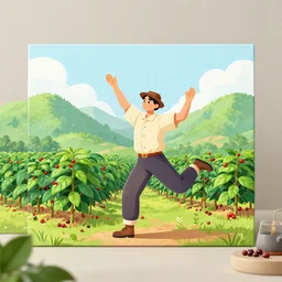 illustration of a coffee farm, octane render, vray, dynamic pose, detailed, matte print, grainy light, ( ( dot shaded ) ), risograph, high contrast, screen print