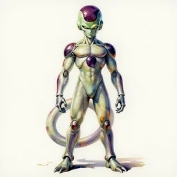 a oil / watercolor painting full body character portrait of frieza as a machine mutant in the style of moebius in the style of leonard boyarsky trending on artstation deviantart pinterest detailed realistic hd 8 k high resolution