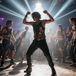 a photo of leneny kravitz dancing in a rave party