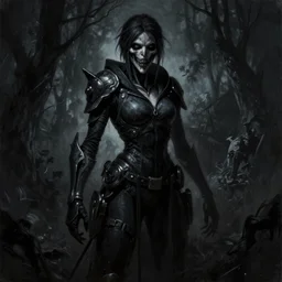 dark portrait painting of tracer from overwatch, in style of zdzisław beksinski, scary, horror, overwatch tracer character, dressed in dark garment, tall,