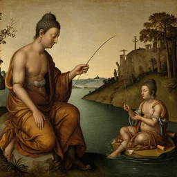 detailed, sharp, Buddha fishing. Renaissance. featured on artstation, good lighting. masterpiece.
