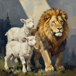 a meaningful geometrical abstract painting about Rise and rise again until lambs become lions - Robin Hood.