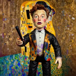 the world's richest man is a ventriloquist dummy from south africa, psychedelic, elon musk! as the puppet master, patterned skin, trending on artstation, photorealism, vibrant colors, digital art, in the style of harumi hironaka, gustav klimt, egon schiele, coby whitmore, david bates, monet, lisa frank, octane render.