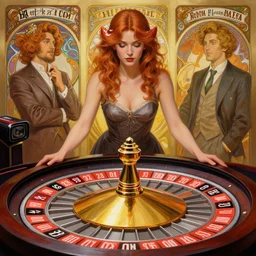 a girl in front of a casino roulette, gambling, highly detailed, digital painting, smooth, sharp focus, illustration, art by artgerm and alphonse mucha, high definition digital art, in the style of ross tran and ilya kuvshinov