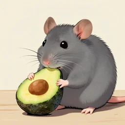 gray, fluffy rat eating avocado, in the style of Simon Stålenhag  -H 1024