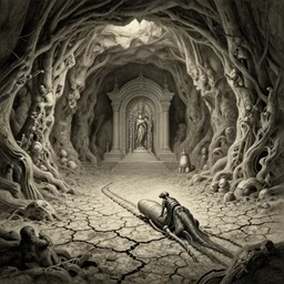 dire subterranean ministry earthling en route peril messenger, intricate drawing, water drought, realistic fantasy, establishing shot, 8k resolution, dramatic lighting