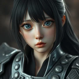a hyperrealistic ultradetailed fullbody photograph of a lifelike real - world anime girl, wearing steel plate armor, made by wlop, rough skin pores, trending on artstation, thick hair, crying, readable face, 3 d, actual rendered human, k - pop person, unreal engine 5, blender, extremely intricate, sharp focus, 4 k