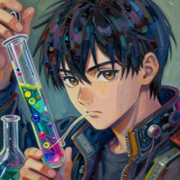 anime cyberpunk chemistry tube liquid, intricate oil painting by greg rutkowski, trending on artstation