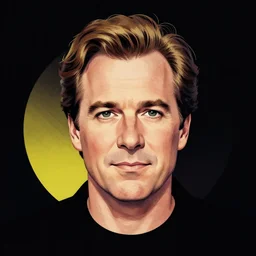 centered cell shaded! head portrait of gary busey llustration, art by laurie greasley