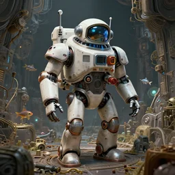 highly detailed wide - angle, portrait of a retro robot deep space explorer, unreal engine, nicoletta ceccoli, mark ryden, earl norem, lostfish, global illumination, detailed and intricate environment