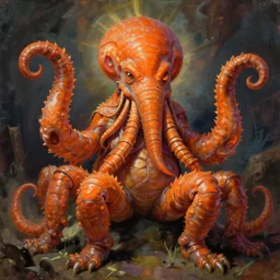 zoological portrait of orange cthulhu by n. c. wyeth
