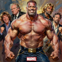 full body and head portrait of huge mutant ronnie coleman as marvel's juggernaut, dynamic action, painted by norman rockwell and phil hale and greg staples and tom lovell and frank schoonover and jack kirby