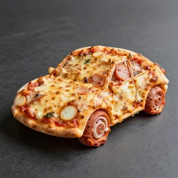 car made of pizza, photo, detailed, 4k