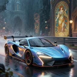 sports car race, neon glow, heavy rain, deep focus, d & d, fantasy, intricate, elegant, highly detailed, digital painting, artstation, matte, sharp focus, illustration, hearthstone, art by artgerm and greg rutkowski and alphonse mucha